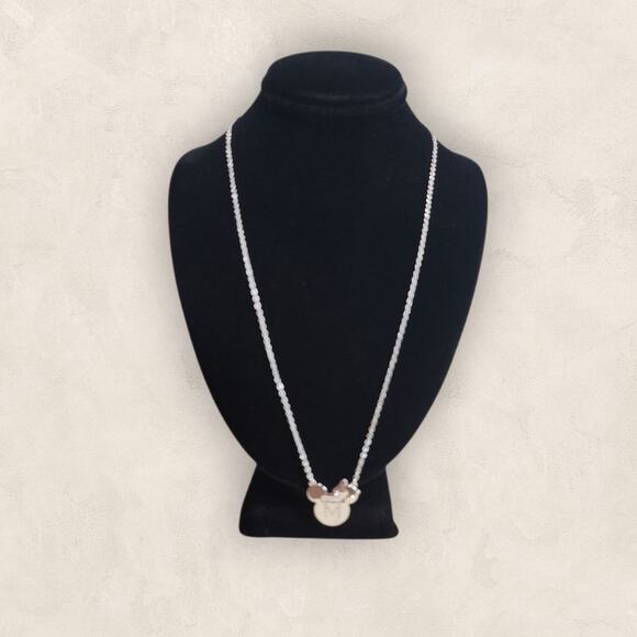 Disney Silver-Tone Clear Rhinestone Letter M Necklace Minnie Mouse Bow Pendent - Picture 4 of 15